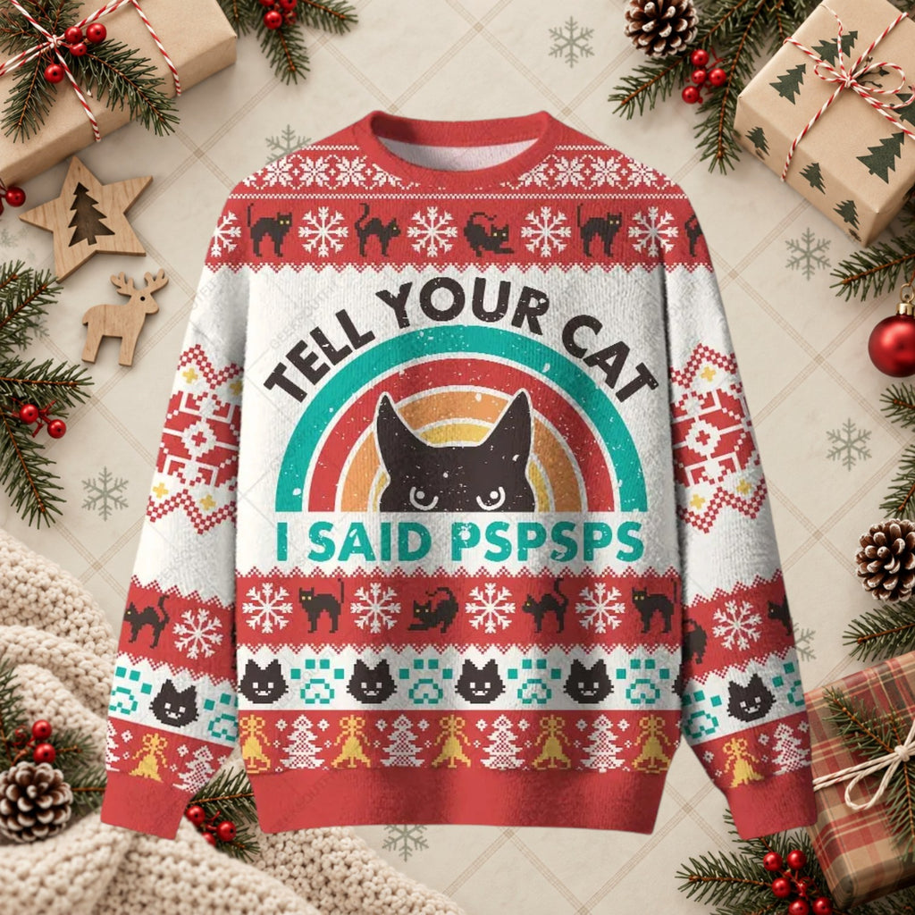 Tell Your Cat I Said Pspsps Funny Christmas Sweater