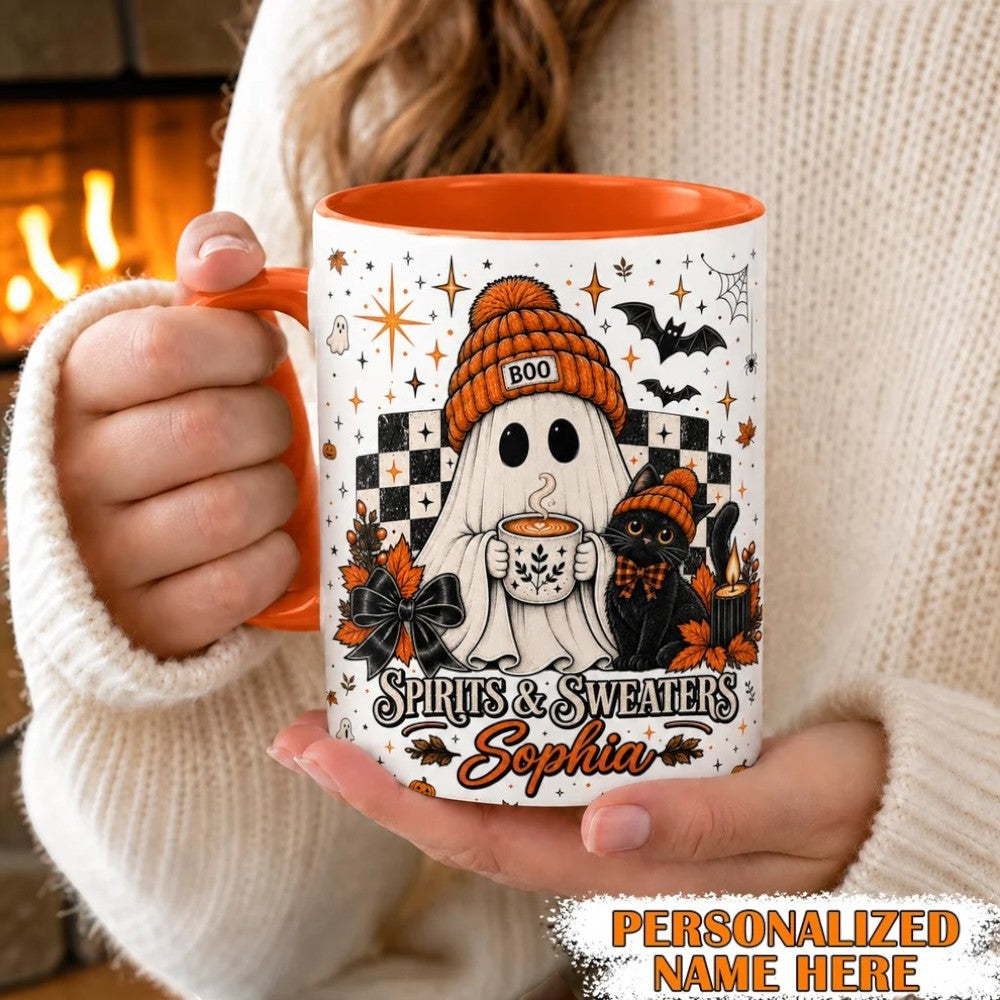 Personalized Spirits & Sweaters Mug Cute Ghost Fall Tumbler