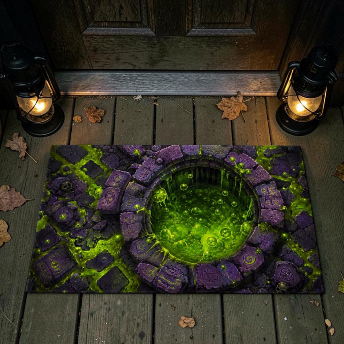 Spooky Glowing Green Toxic Sludge Pit 3D Halloween Doormat