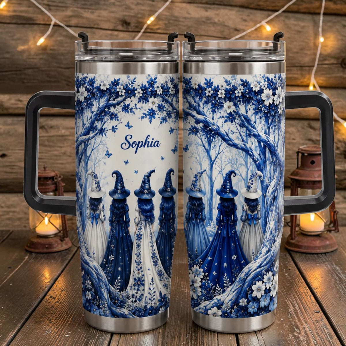 Personalized Blue Toile Coven Mug Vintage Witch Sisterhood Cup