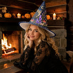 Personalized Celestial Owl and Crystal Navy Blue Witch Hat