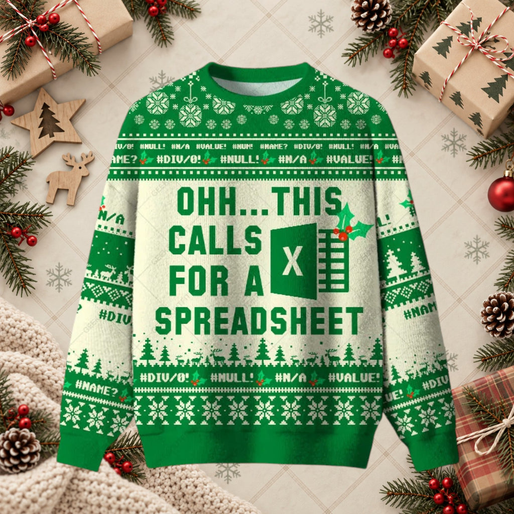 Excel Spreadsheet Funny Ugly Christmas Sweater - Office Humor Accountant Holiday Shirt