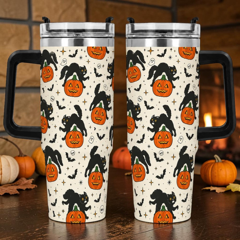 Vintage Jack-o'-Lantern Cat Coffee Cup Fall Pattern Drinkware