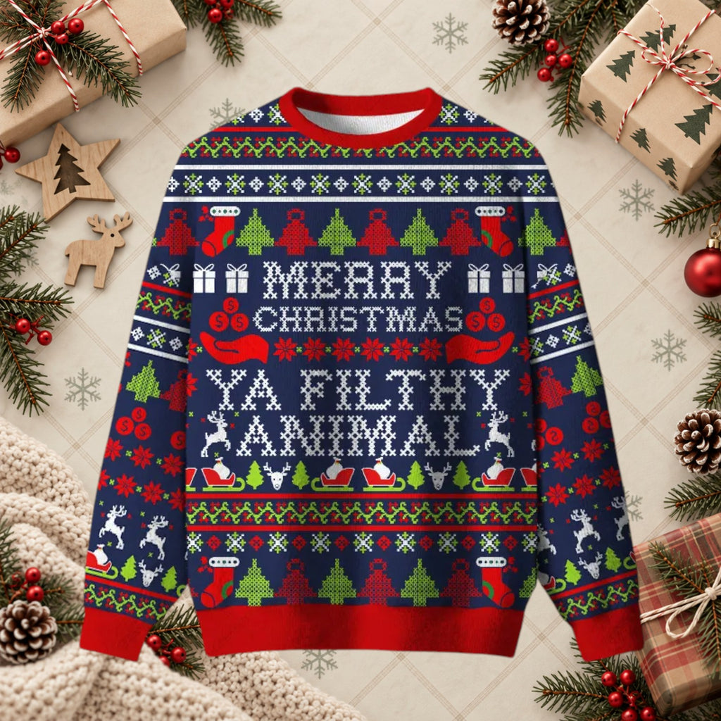 Merry Christmas Ya Filthy Animal Retro Movie Sweater