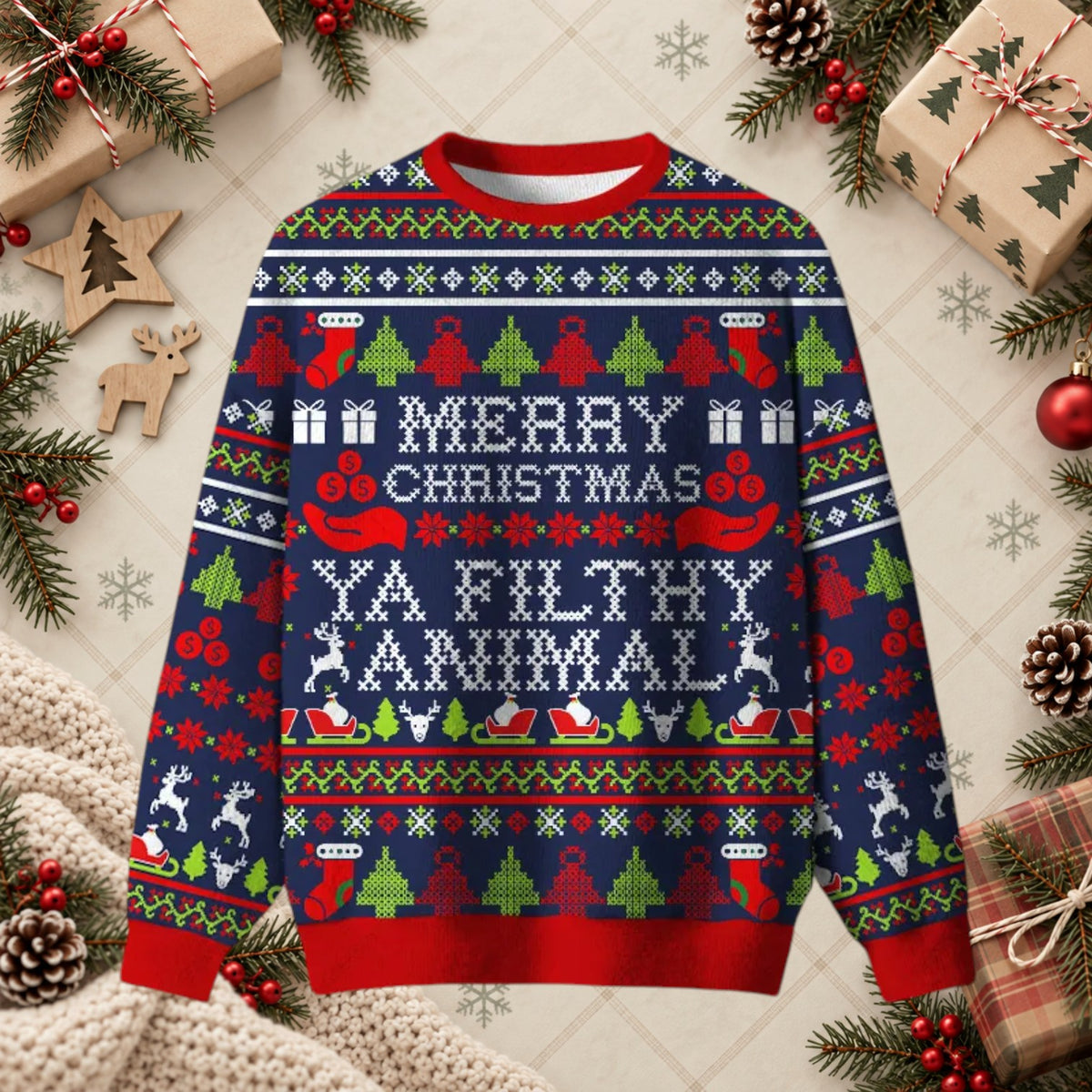 Merry Christmas Ya Filthy Animal Retro Movie Sweater