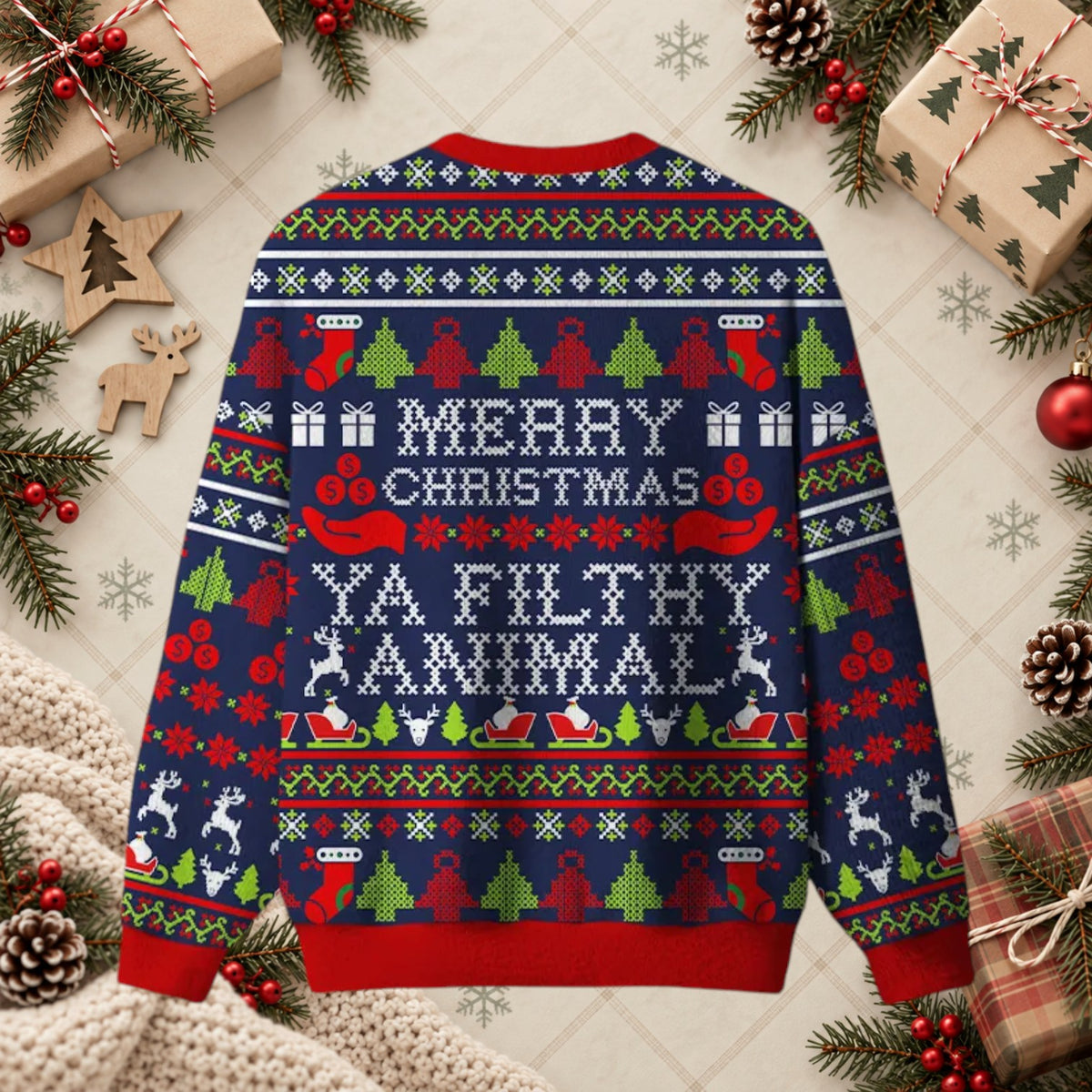 Merry Christmas Ya Filthy Animal Retro Movie Sweater