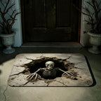 Creepy 3D Skeleton Breaking Through Cracked Concrete Hole Doormat