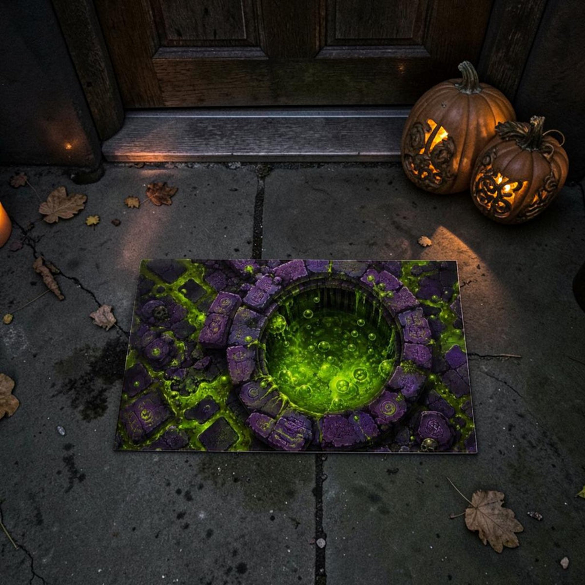Spooky Glowing Green Toxic Sludge Pit 3D Halloween Doormat