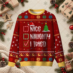 Nice Naughty I Tried Checklist Funny Christmas Sweater