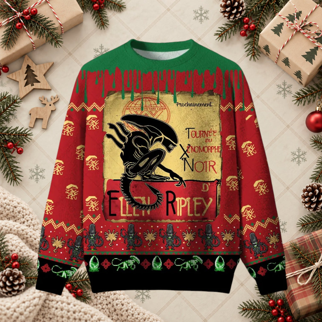 Xenomorph Alien Le Chat Noir Sci-Fi Ugly Christmas Sweater
