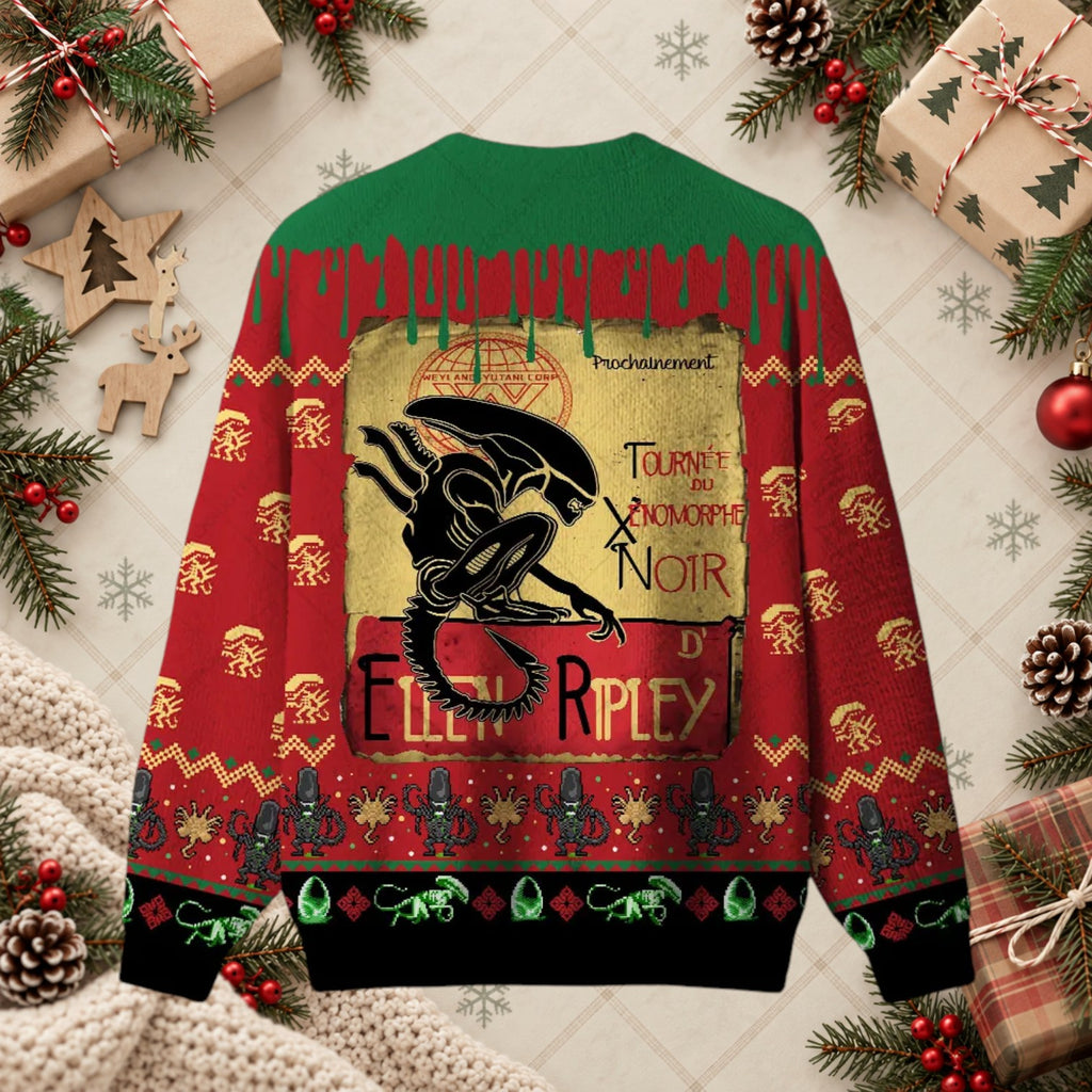 Xenomorph Alien Le Chat Noir Sci-Fi Ugly Christmas Sweater