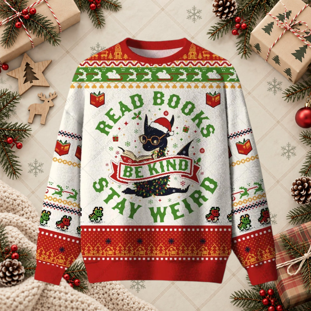 Read Books Be Kind Stay Weird Dragon Ugly Sweater