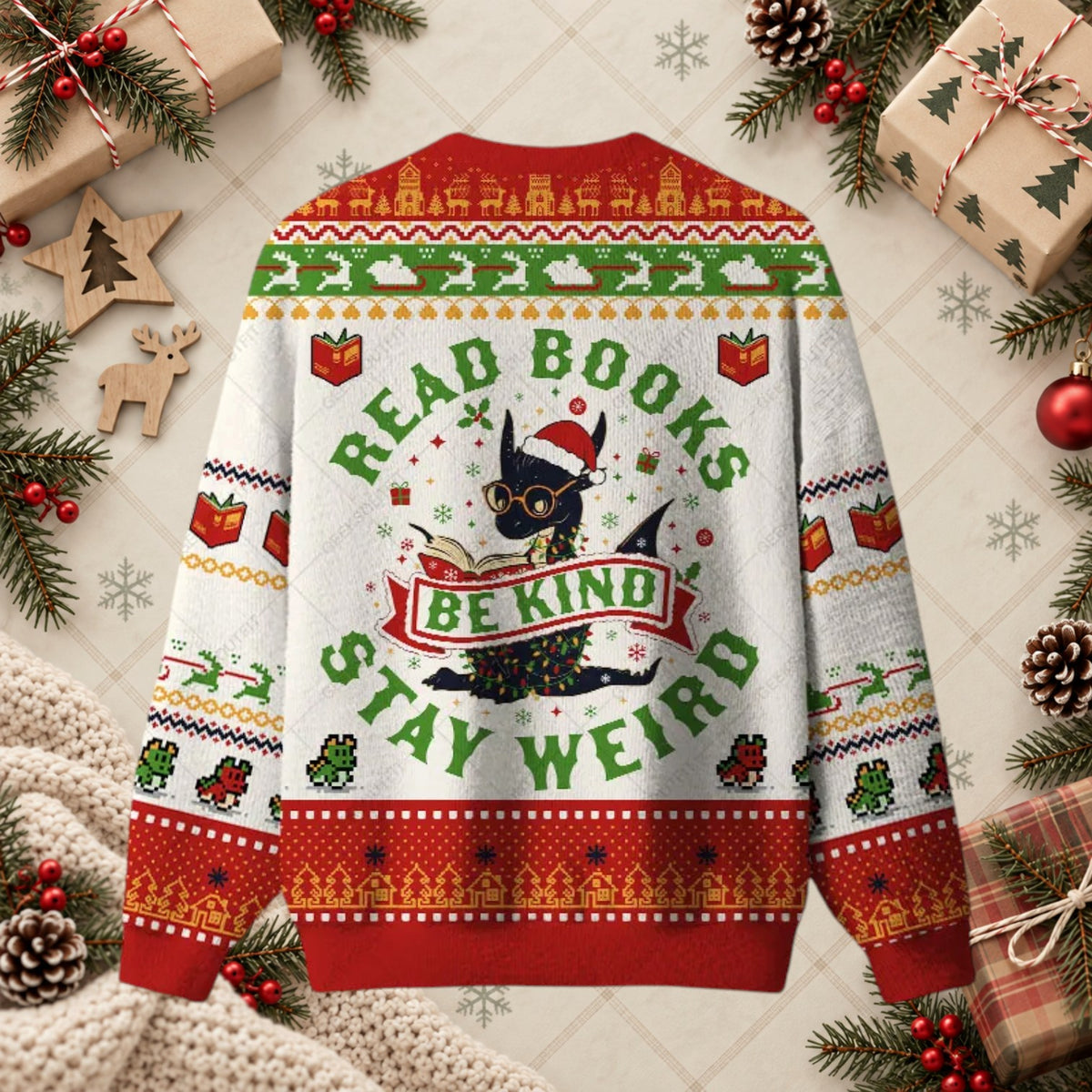 Read Books Be Kind Stay Weird Dragon Ugly Sweater