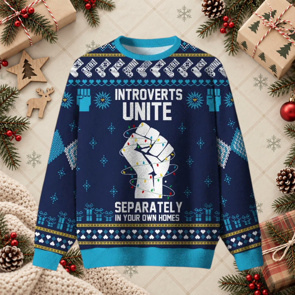 Introverts Unite Separately Funny Anti Social Christmas Holiday Sweater