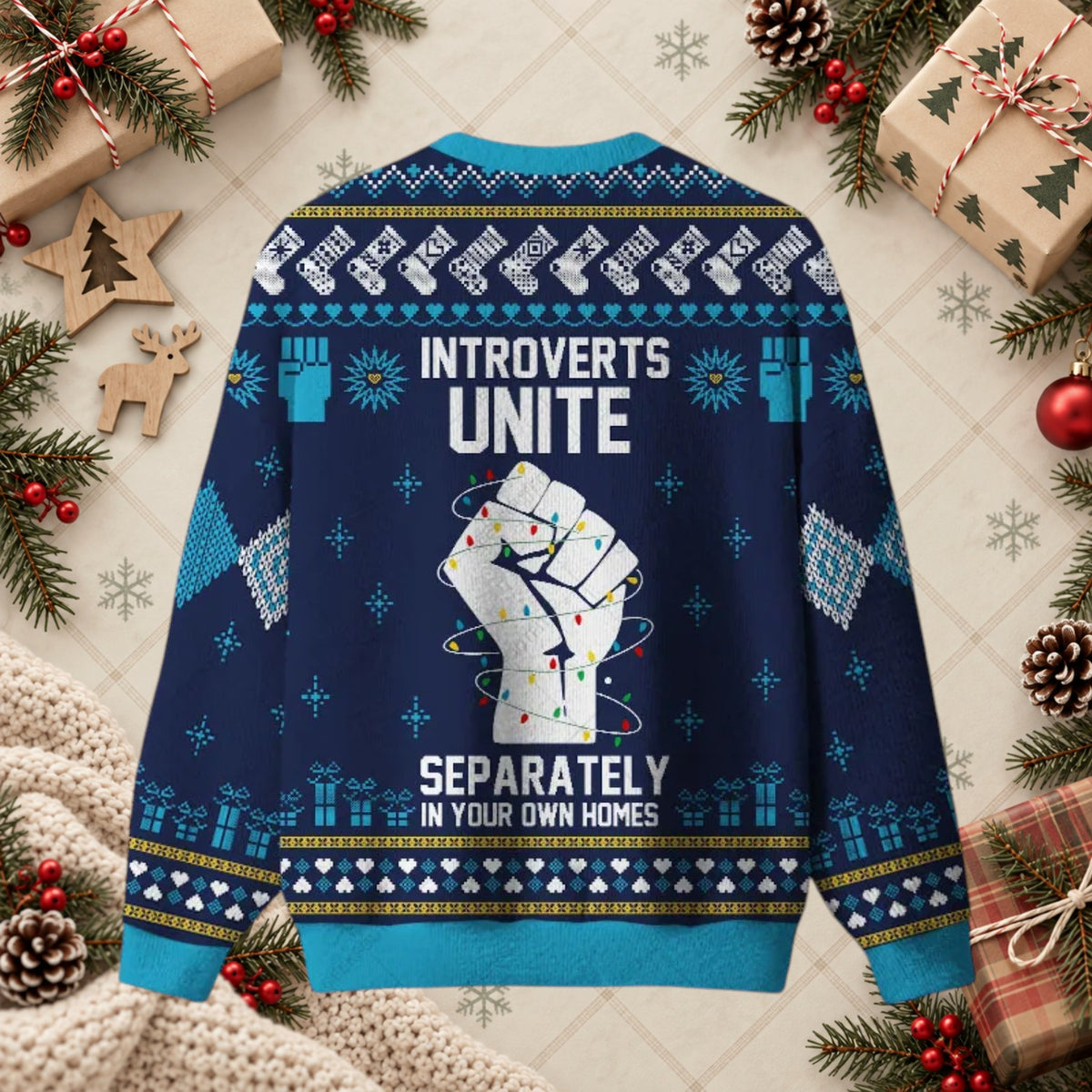 Introverts Unite Separately Funny Anti Social Christmas Holiday Sweater