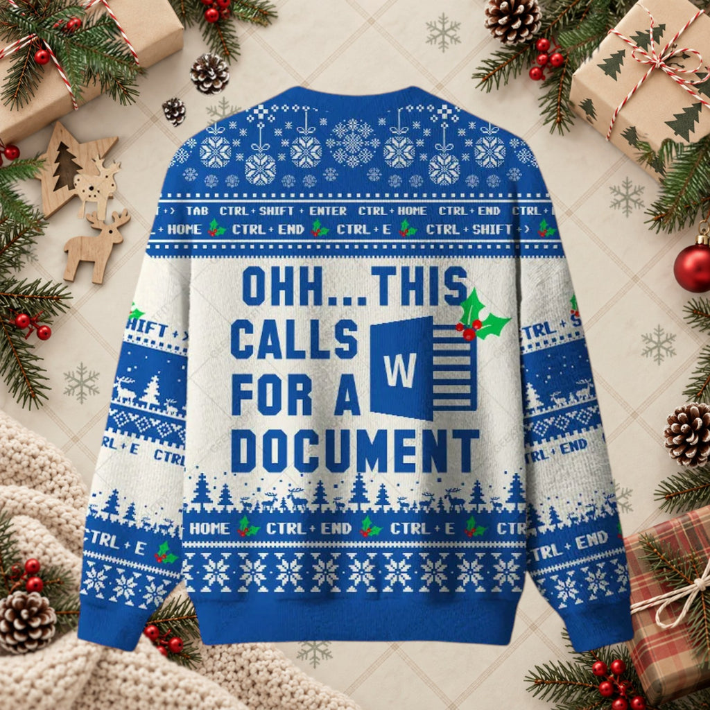 Word Document Funny Ugly Christmas Sweater - Writer & Office Worker Holiday Sweatshirt