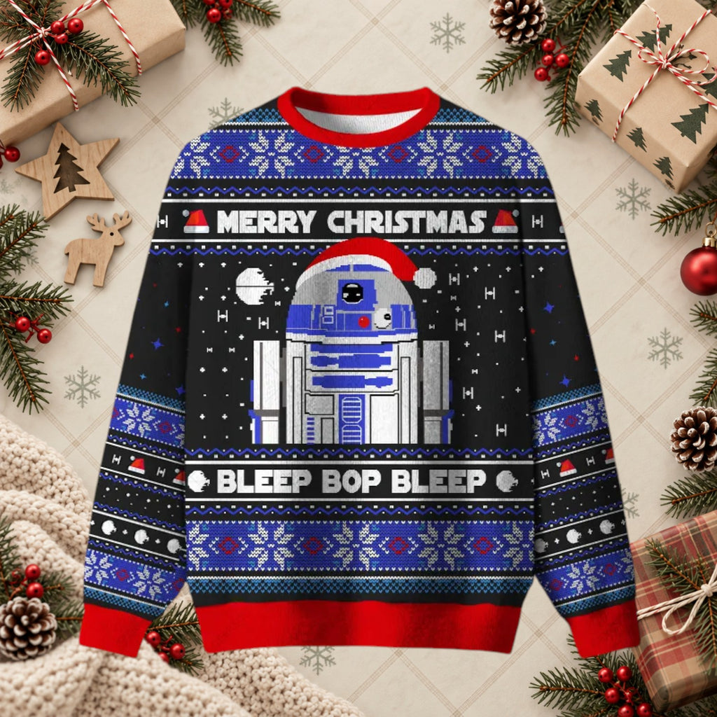 Merry Christmas Bleep Bop Robot Sci-Fi Ugly Holiday Sweater
