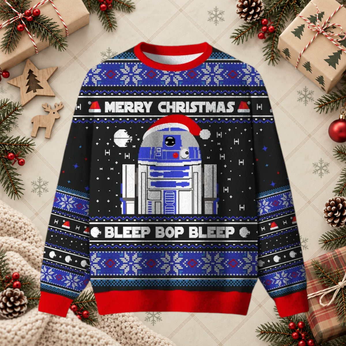 Merry Christmas Bleep Bop Robot Sci-Fi Ugly Holiday Sweater
