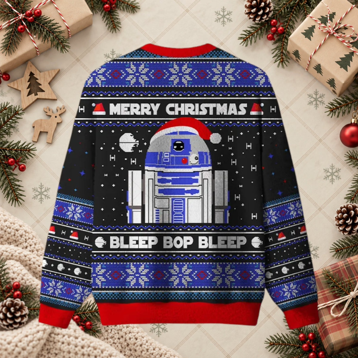 Merry Christmas Bleep Bop Robot Sci-Fi Ugly Holiday Sweater