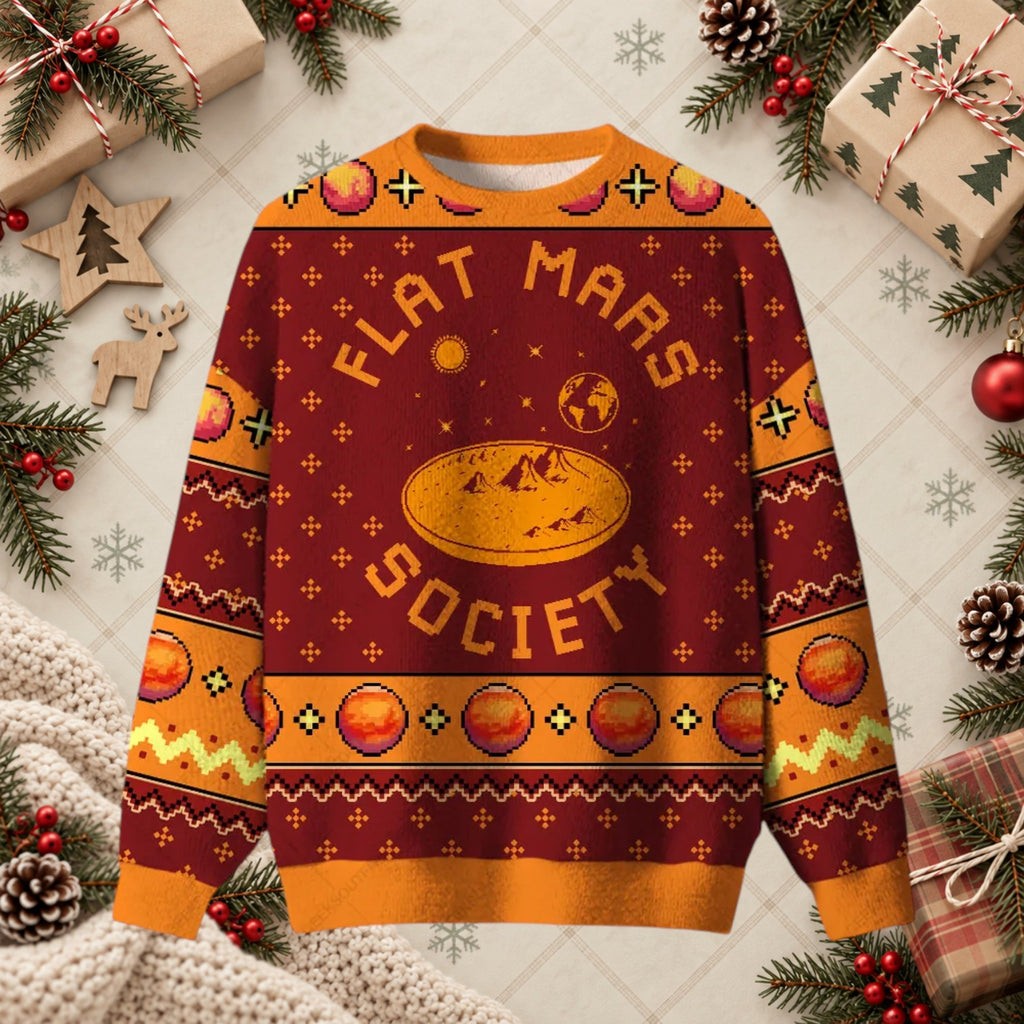 Flat Mars Society Funny Space Science Retro Ugly Sweater