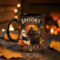 Personalized Spooky Season Mug Vintage Ghost & Black Cat Cup