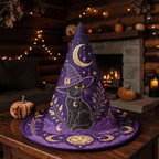 Personalized Purple Witch Hat with Black Cat and Moon