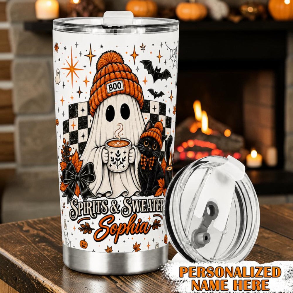 Personalized Spirits & Sweaters Mug Cute Ghost Fall Tumbler