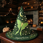 Personalized Green Witch Hat with Enchanted Luna Moth Design