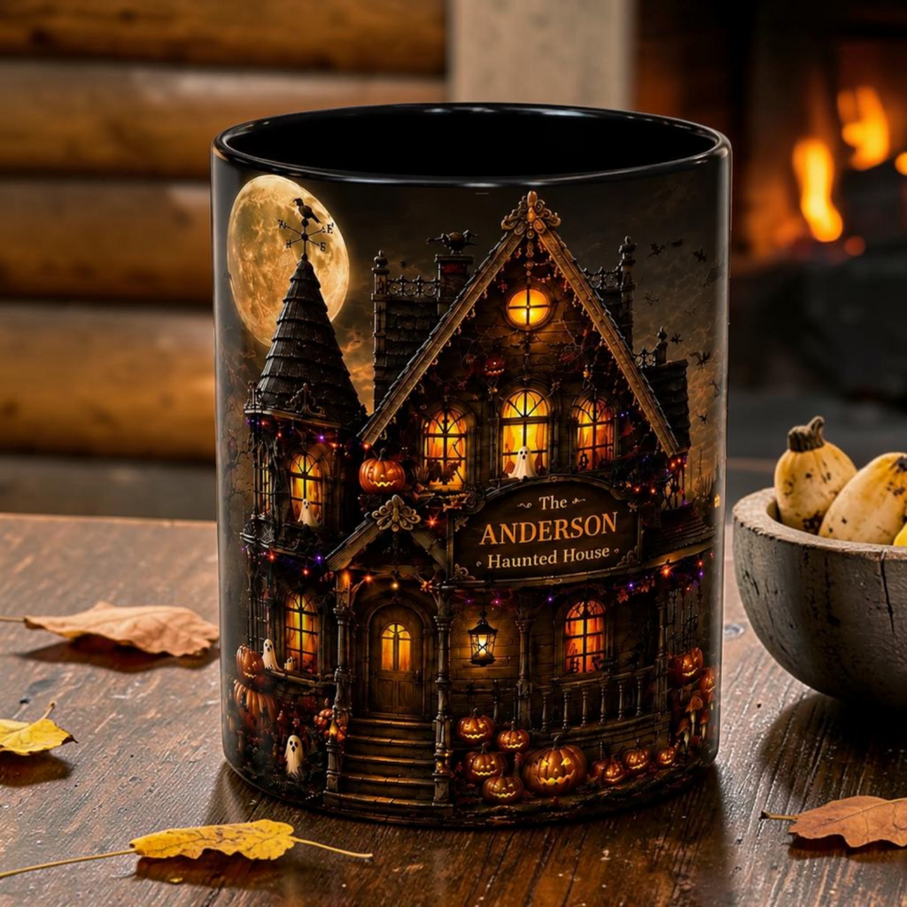 Personalized Glowing Haunted House Mug Dark Spooky Season Gift