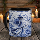 Personalized Blue Toile Witch Mug Vintage 3D Look Halloween Cup