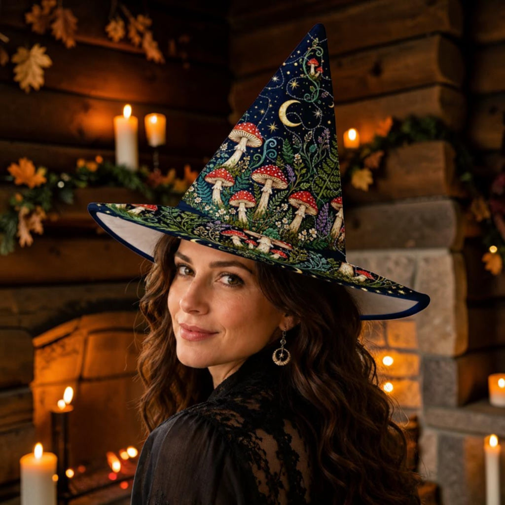 Dark Woodland Magic Mushroom and Starry Night Witch Hat