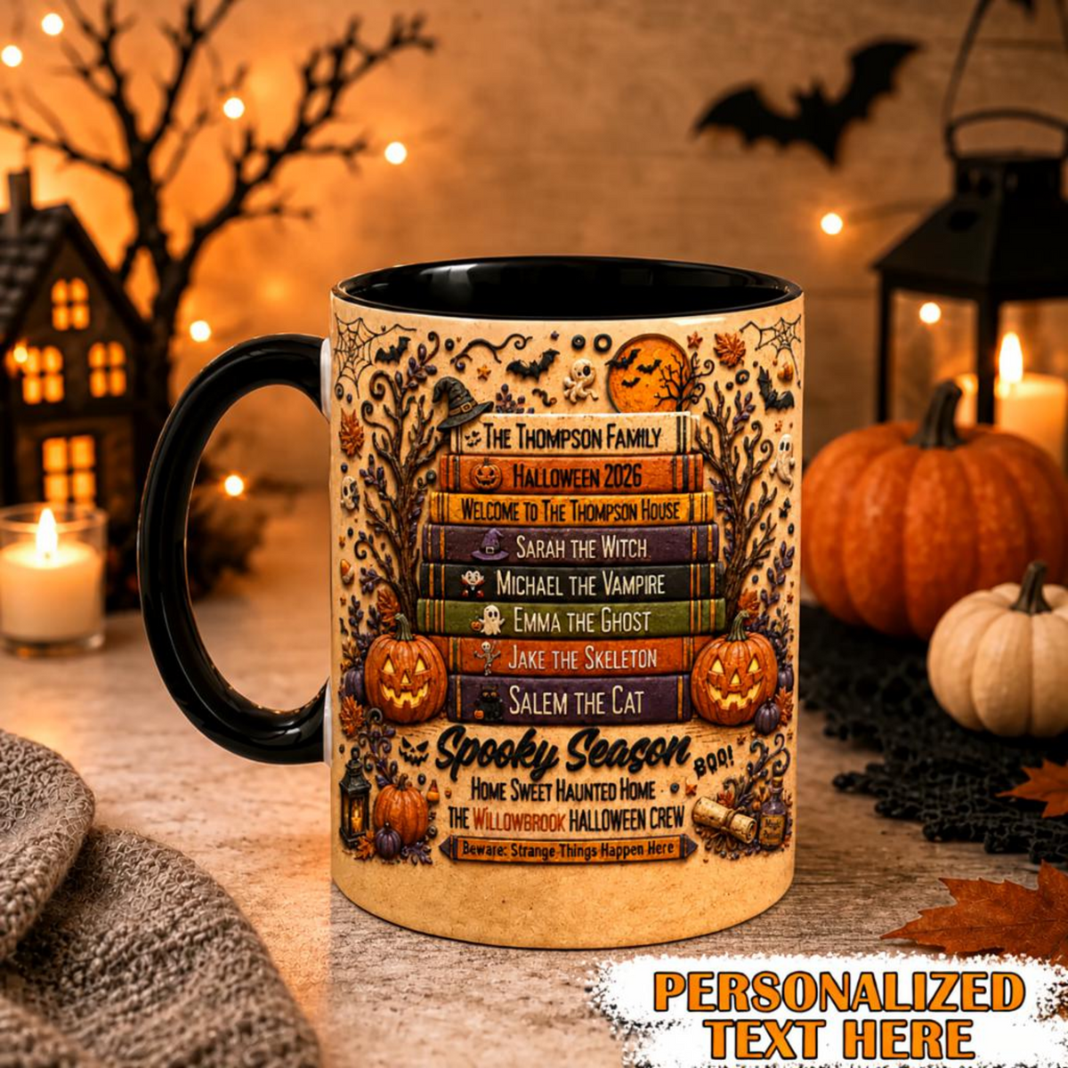 Personalized Halloween Family Spell Book Mug Custom Spooky Cup