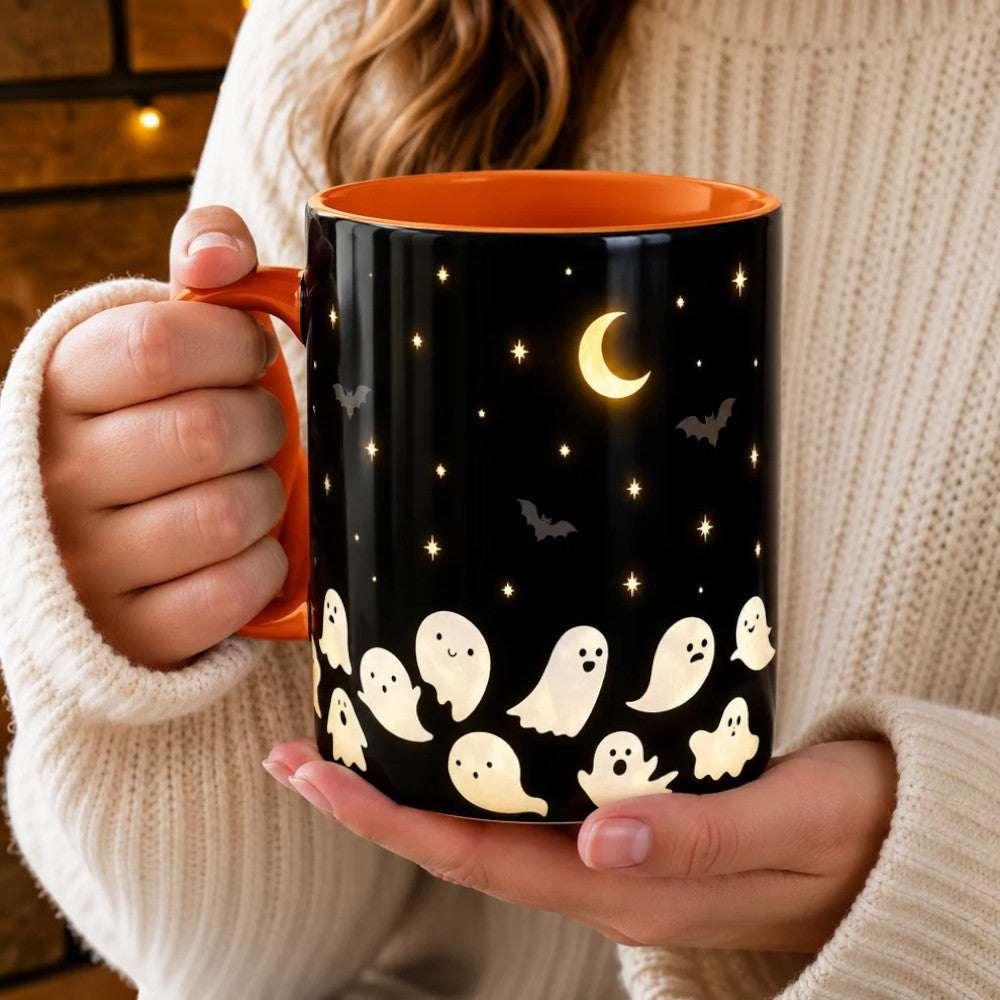 Spooky Starry Night Ghost Tumbler Cute Fall Coffee Mug