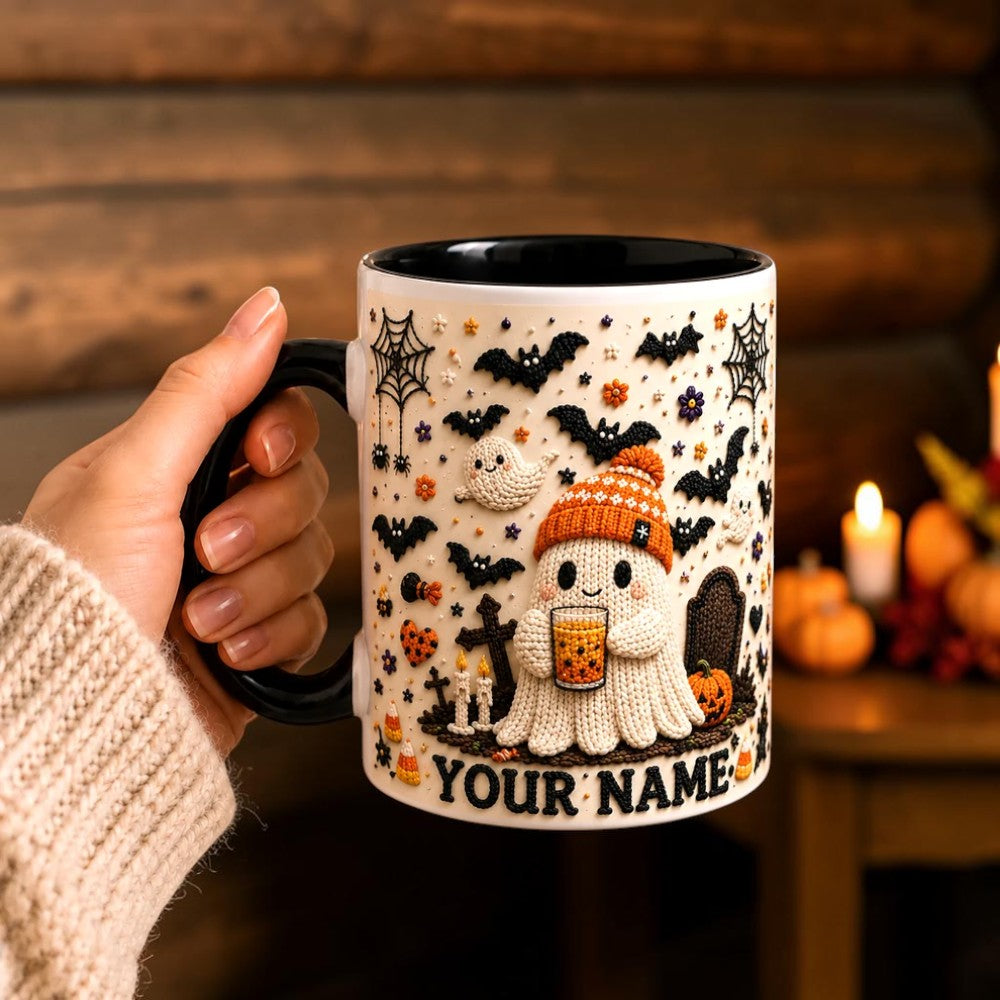 Personalized Crochet Ghost Mug Cute 3D Look Spooky Coffee Cup