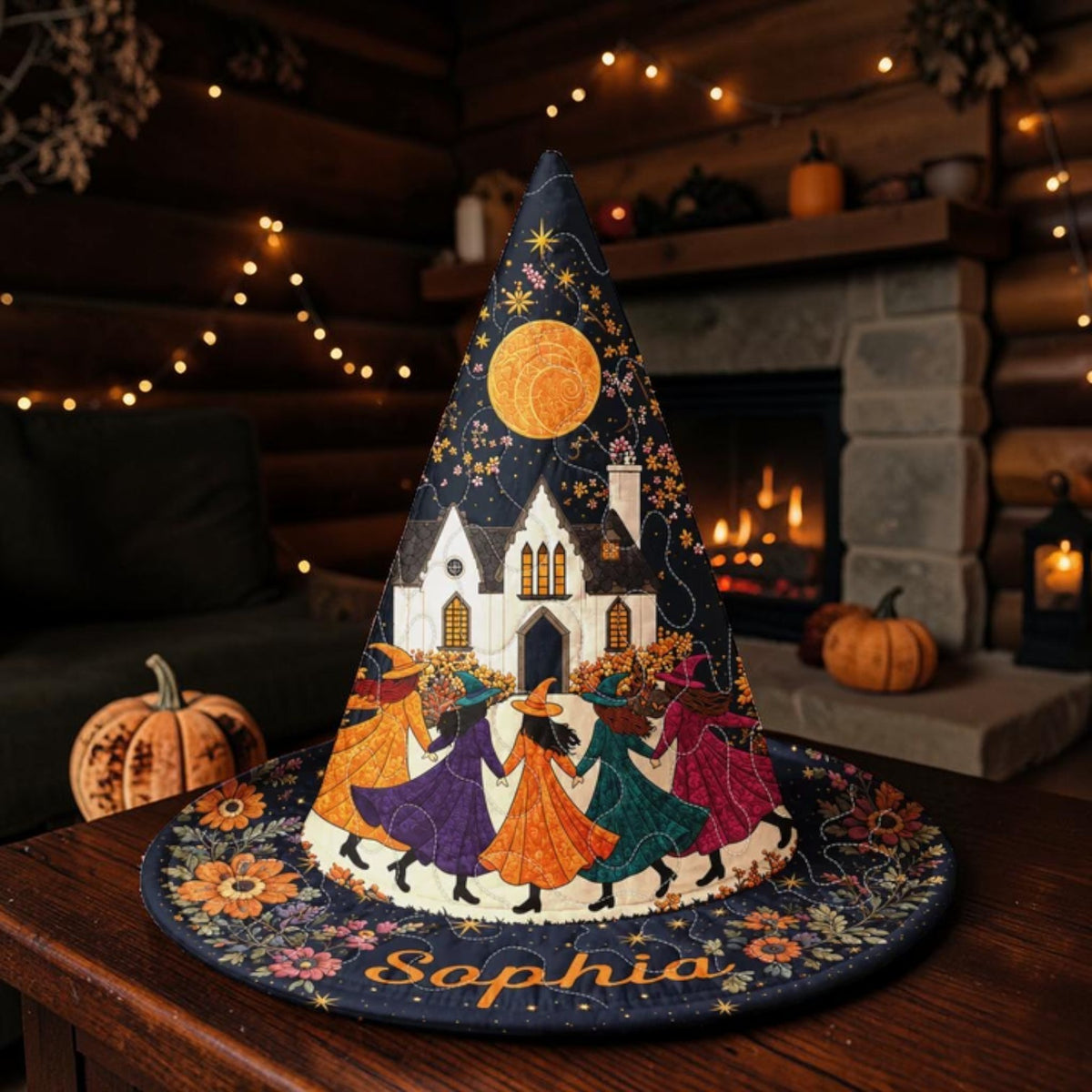 Personalized Haunted House and Dancing Witches Circle Hat