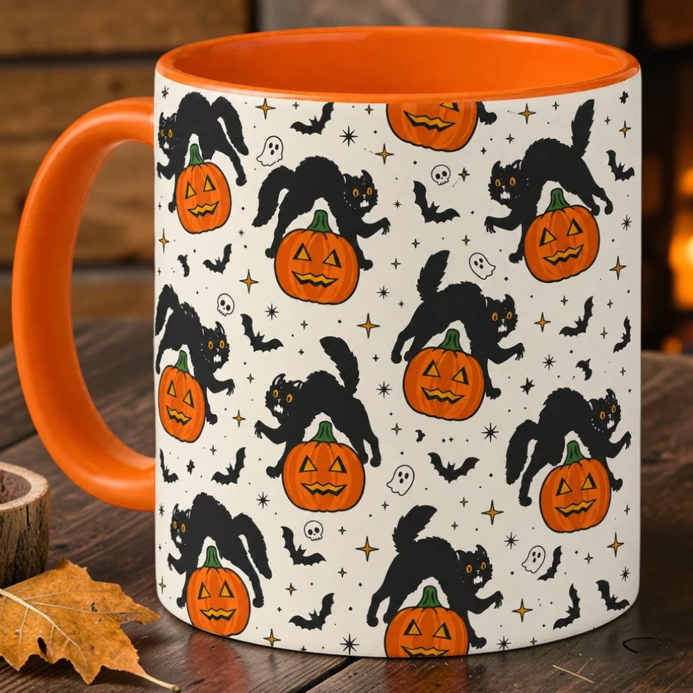 Vintage Jack-o'-Lantern Cat Coffee Cup Fall Pattern Drinkware