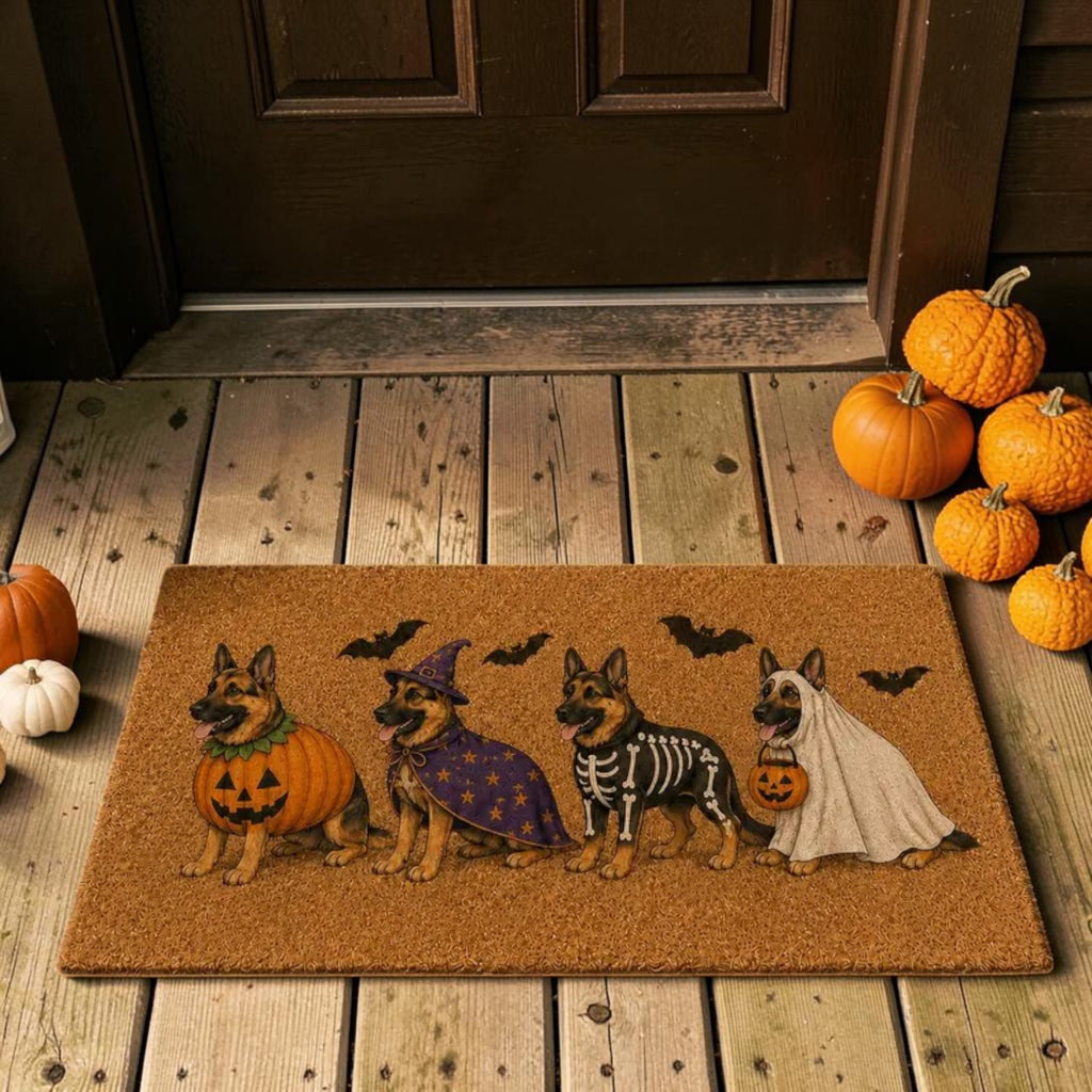Cute German Shepherd Dogs In Halloween Costumes Welcome Doormat