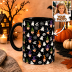 Custom Face Halloween Mug Personalized Witch Hat & Ghost Cup