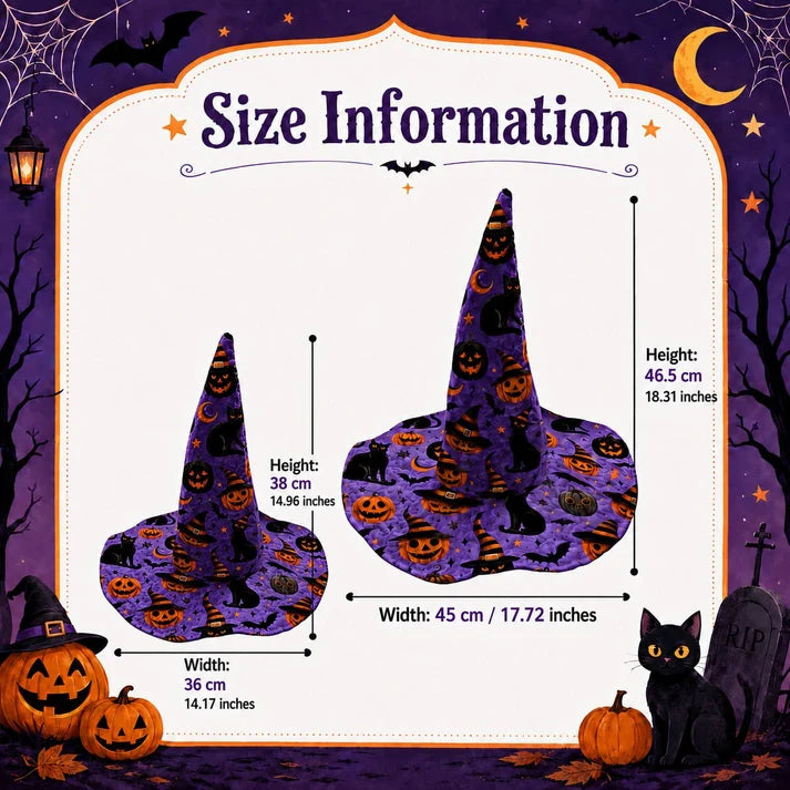 Magical Cats and Spiderwebs Quilted Navy Witch Hat