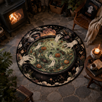 Cosmic Hourglass & Floating Dimension Round Rug – Dark Fantasy Decor