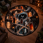 Dark Fantasy Ghost Ship & Haunted Carousel Round Rug – Velvet Decor